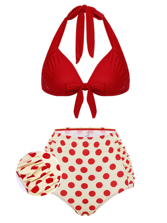 Red 1950s Polka Dots Halter Bikini Set: timeless style reimagined
