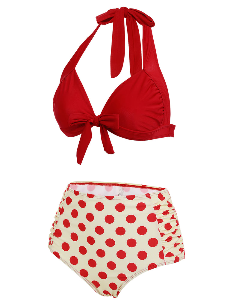 Red 1950s Polka Dots Halter Bikini Set: timeless style reimagined