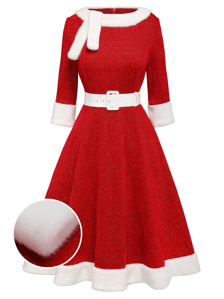 Red 1950s Solid Plush Christmas Dress: timeless style reimagined