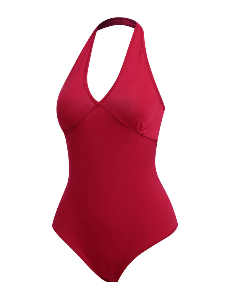 Red 1950s Solid Vintage One-Piece Bodysuit — vintage elegance for the modern woman