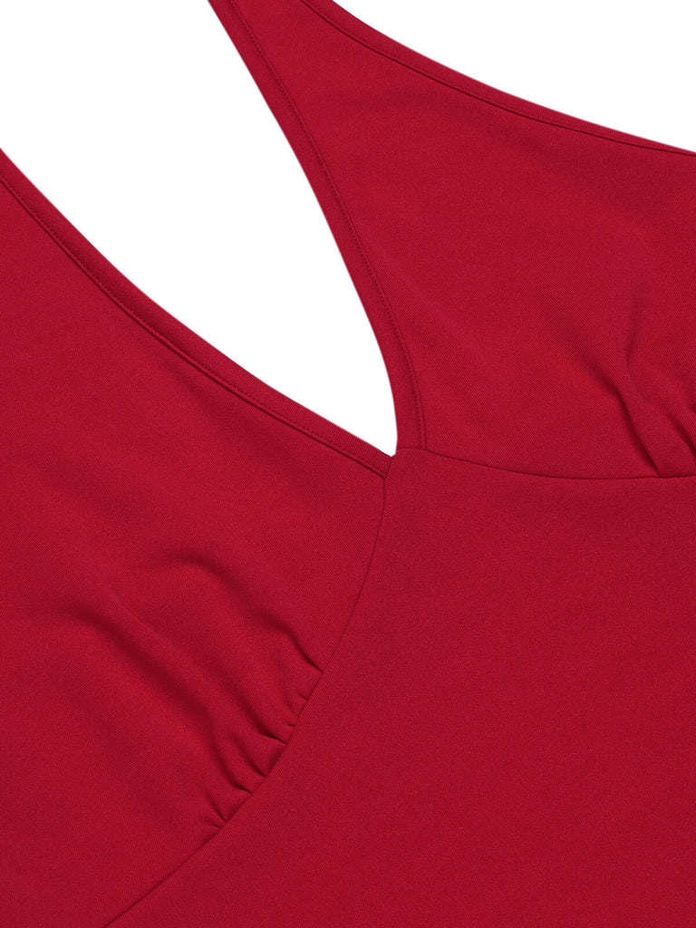 Red 1950s Solid Vintage One-Piece Bodysuit — vintage elegance for the modern woman