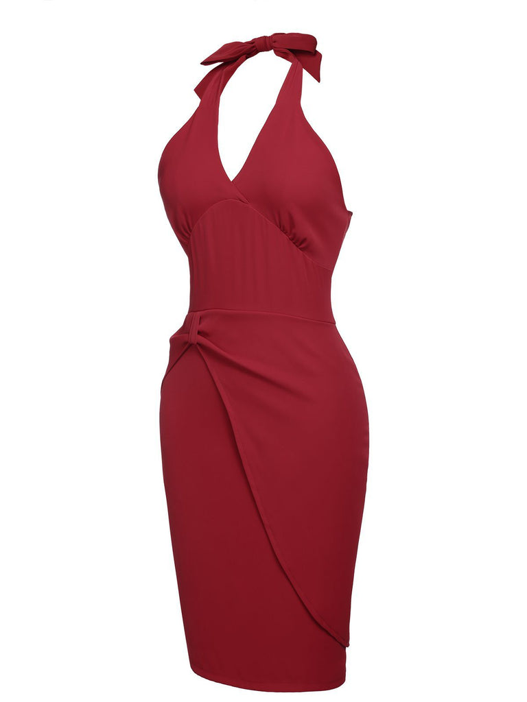 Red 1960s Solid Halter Bodycon Dress — vintage elegance for the modern woman