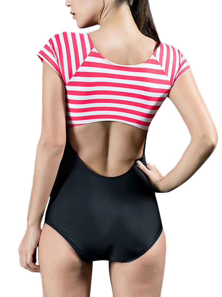 Red & Blue 1940s Stripes Cut-Out One-Piece Swimsuit — vintage elegance for the modern woman