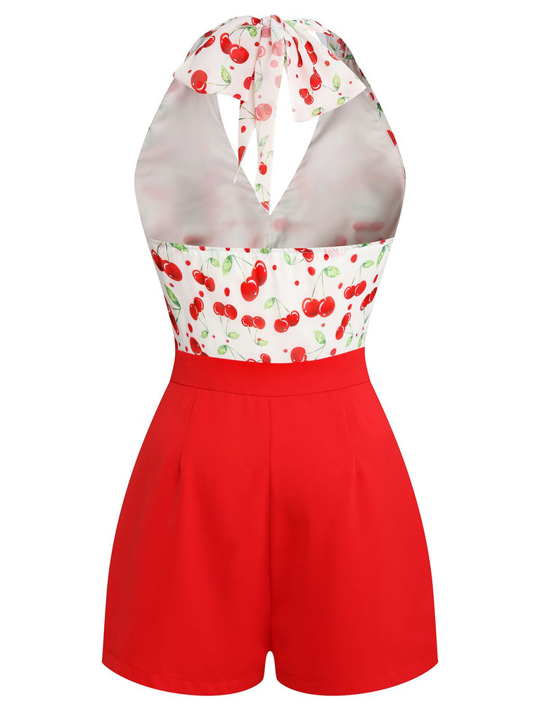 Red Cherry V-Neck Halter Lace-Up Romper: timeless style reimagined