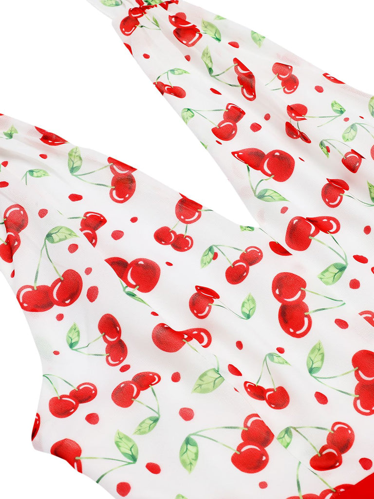 Red Cherry V-Neck Halter Lace-Up Romper — vintage elegance for the modern woman