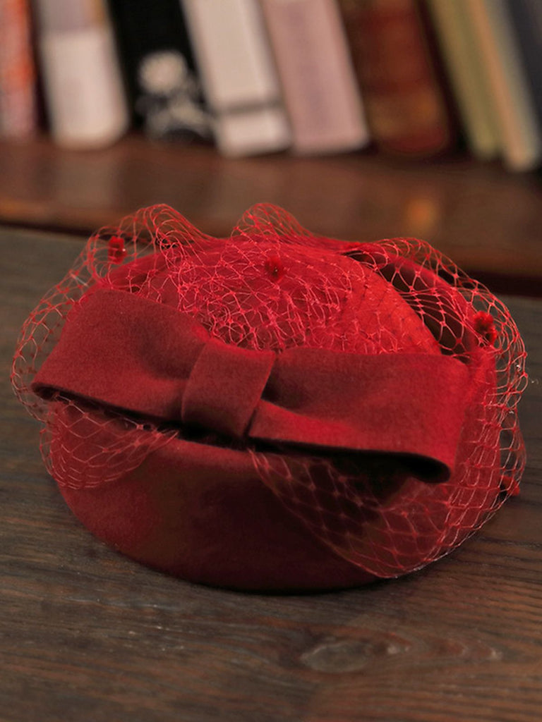 Retro Bow Mesh Wooled Dress Hat — vintage elegance for the modern woman