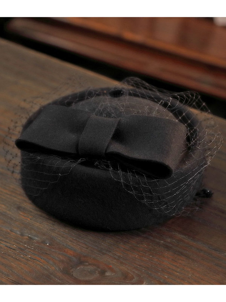 Retro Bow Mesh Wooled Dress Hat — vintage elegance for the modern woman
