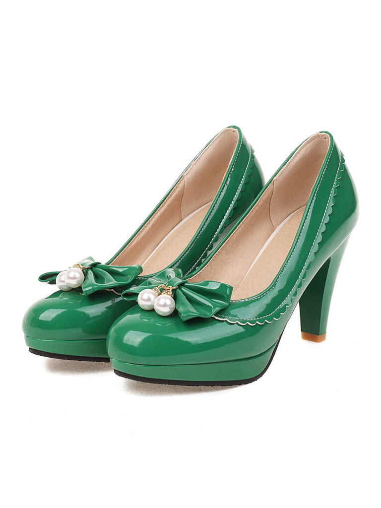 Retro Bow Pearl High Heels Shoes: timeless style reimagined