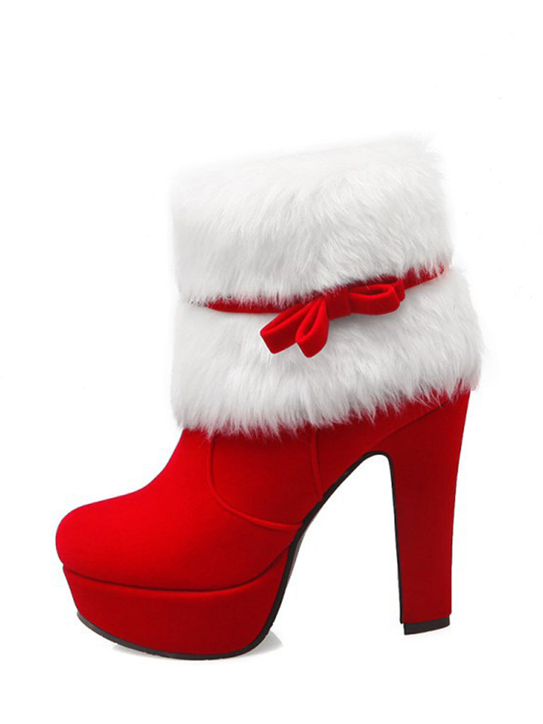 Retro Christmas Short Plush High Heel Shoes — vintage elegance for the modern woman