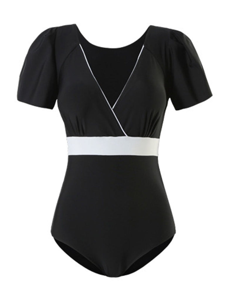 Retro Flare Sleeve One-Piece Swimsuit — vintage elegance for the modern woman