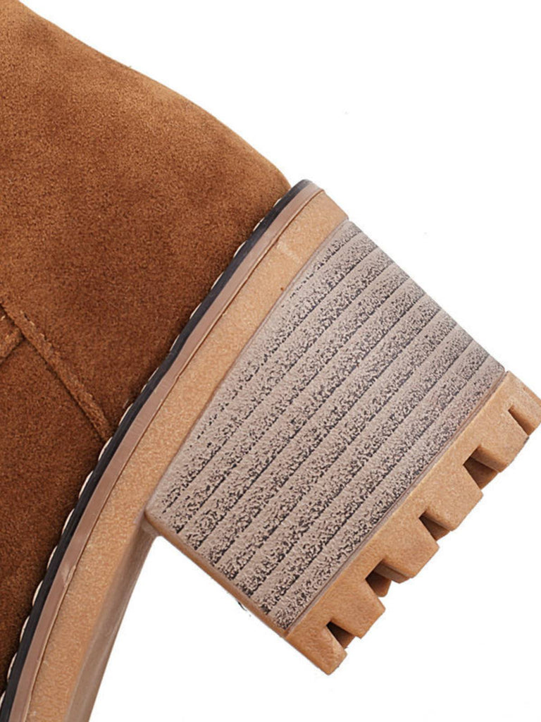 Retro Fleece Solid Color Chunky Heel Boots — vintage elegance for the modern woman