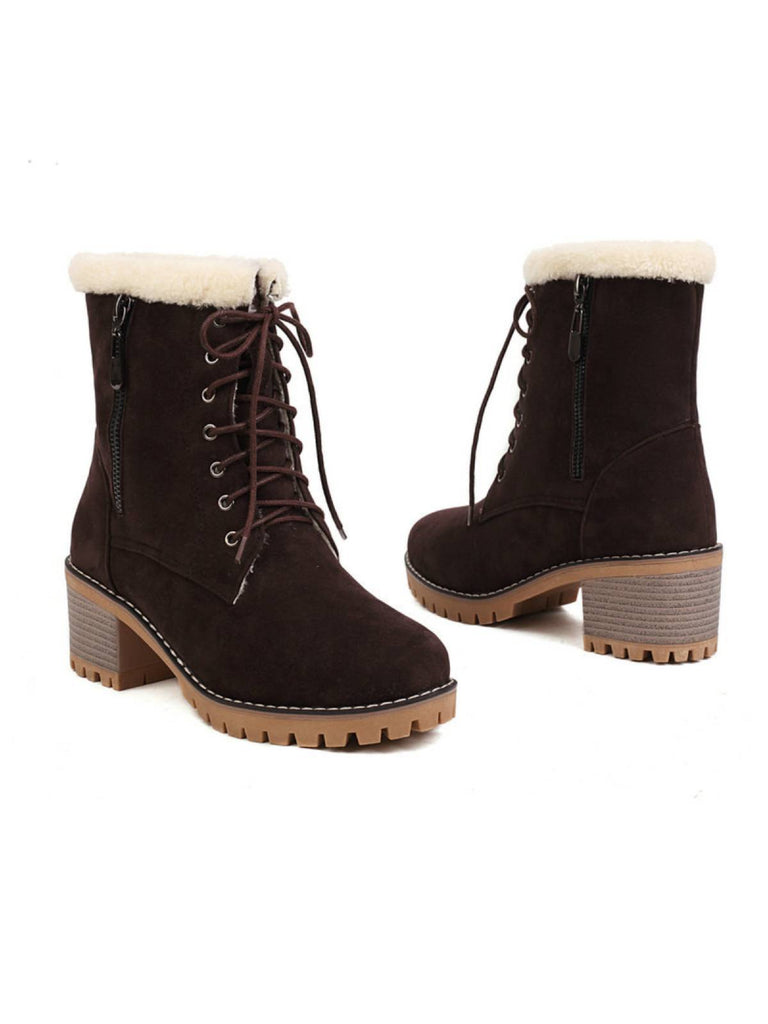 Retro Fleece Solid Color Chunky Heel Boots — vintage elegance for the modern woman