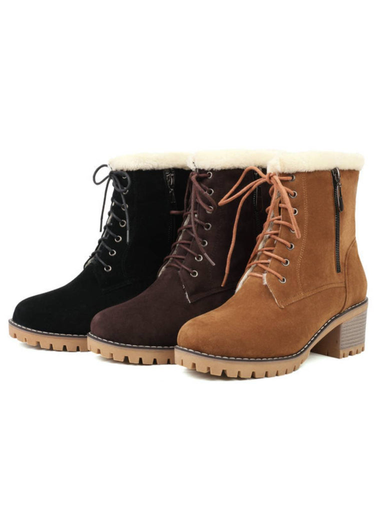 Retro Fleece Solid Color Chunky Heel Boots, vintage fashion, retro style - perfect for women who love vintage and retro fashion