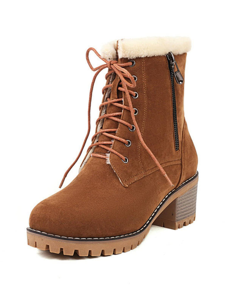 Retro Fleece Solid Color Chunky Heel Boots: timeless style reimagined