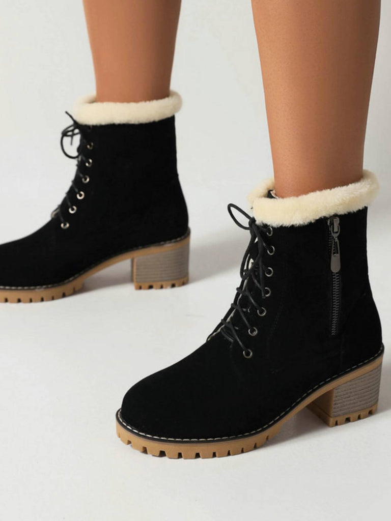 Retro Fleece Solid Color Chunky Heel Boots — vintage elegance for the modern woman