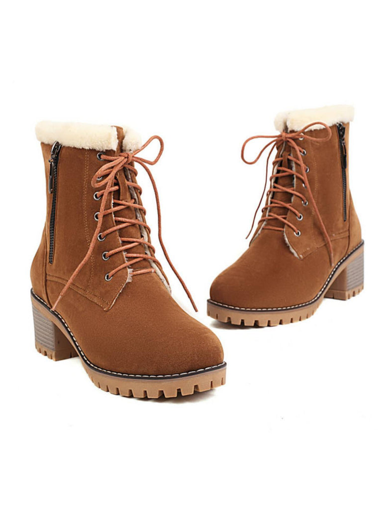 Retro Fleece Solid Color Chunky Heel Boots: timeless style reimagined