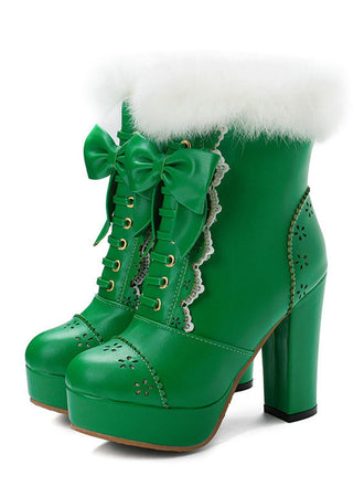 Retro Furry Bowknot Chunky Heel Snow Boots: timeless style reimagined