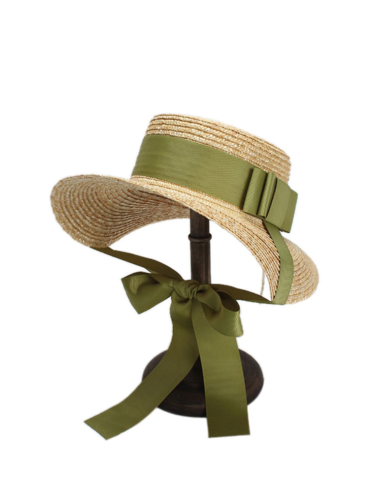 Retro Green Ribbon Raffia Sun Hat - vintage fashion, retro style