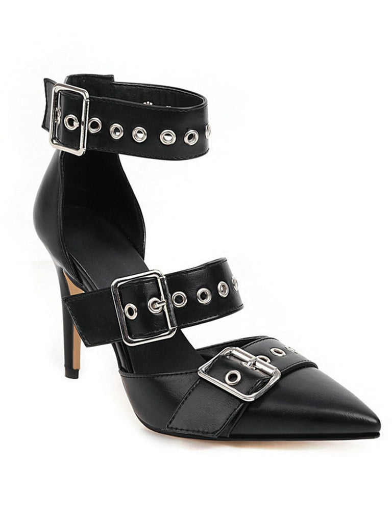 Retro Lace-up Button Décor Pointed Shoes — vintage elegance for the modern woman