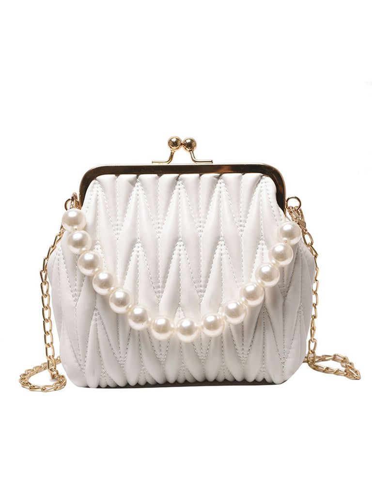 Retro Pearl Chain Solid Frame Bag - vintage fashion, retro style