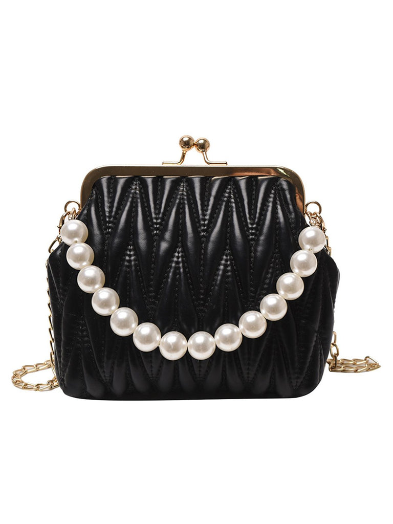 Retro Pearl Chain Solid Frame Bag — vintage elegance for the modern woman