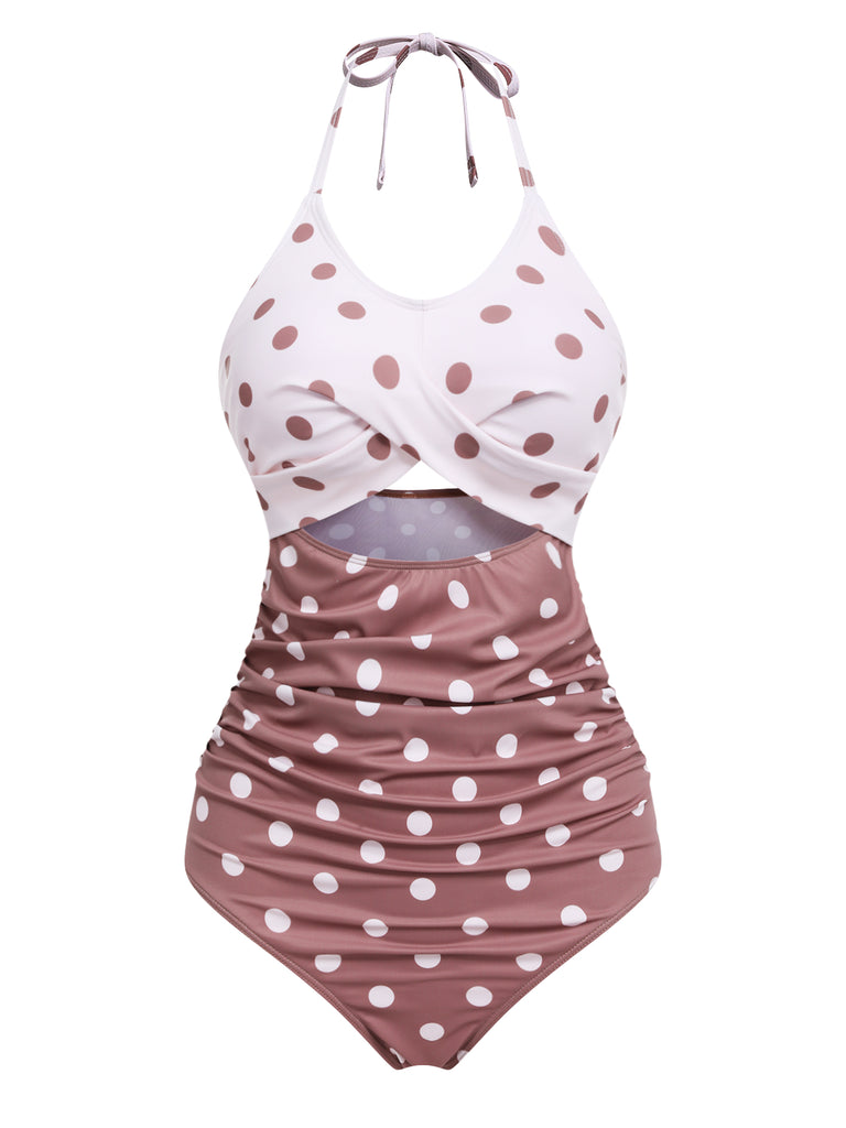 Retro Polka Dots Patchwork One-piece Swimsuit: timeless style reimagined