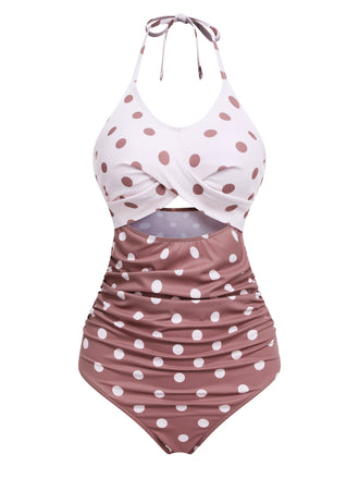Retro Polka Dots Patchwork One-piece Swimsuit: timeless style reimagined