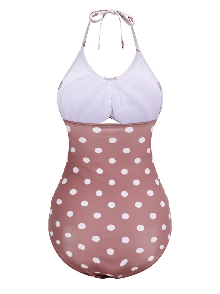 Retro Polka Dots Patchwork One-piece Swimsuit: timeless style reimagined