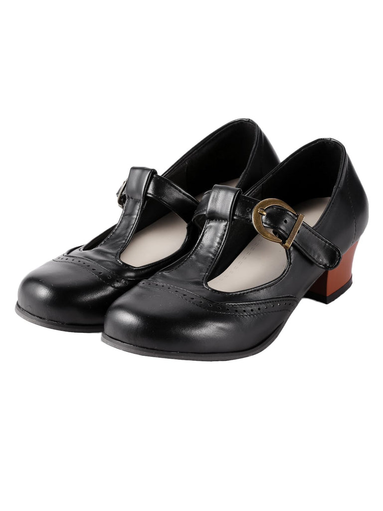 Retro T-Strap Chunky Heels Shoes, classic vintage style elegant retro fashion - Image 1