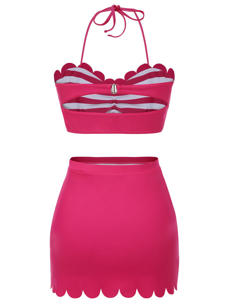 Rose Pink 1960s Stripes Halter Bikini Set - vintage fashion, retro style