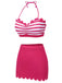Rose Pink 1960s Stripes Halter Bikini Set - vintage fashion, retro style