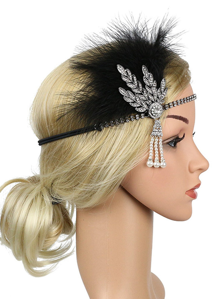 Silver 1920s Feather Rhinestone Headband: timeless style reimagined