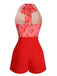 Watermelon Red 1950s Halter Patchwork Romper: timeless style reimagined