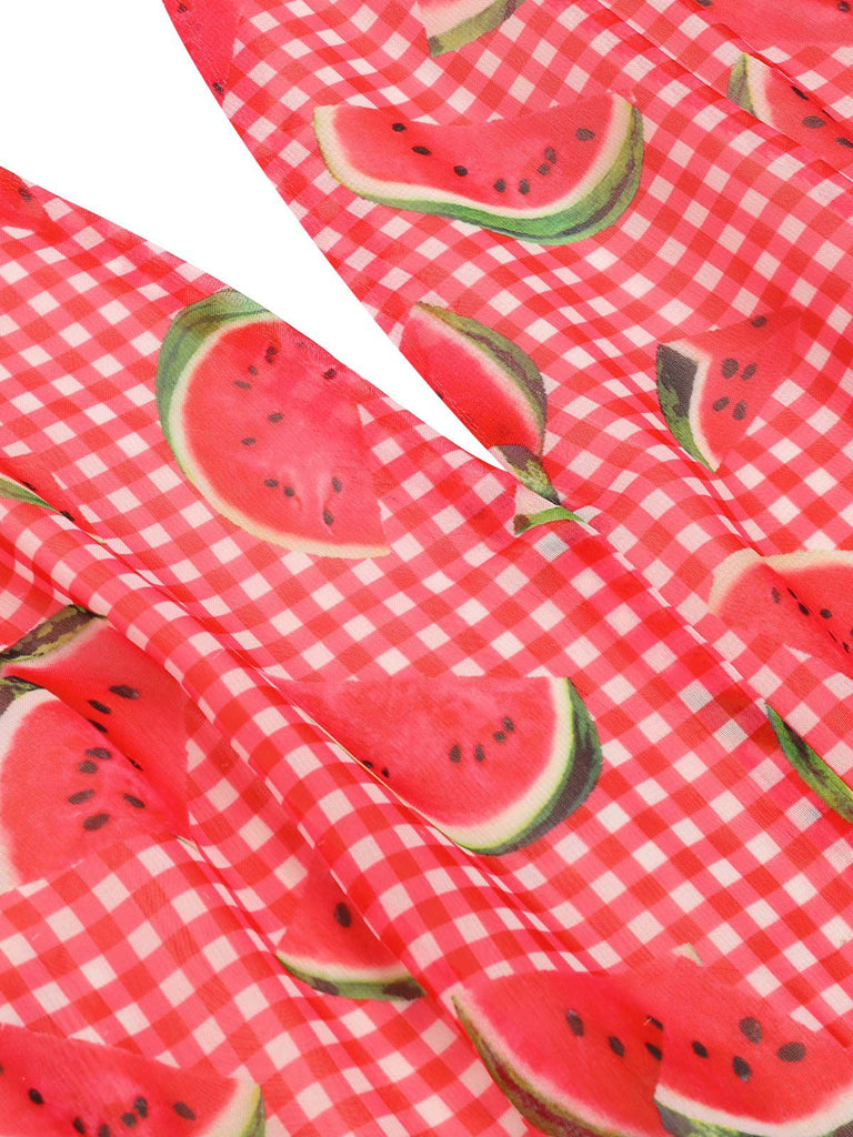 Watermelon Red 1950s Halter Patchwork Romper — vintage elegance for the modern woman