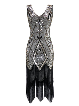 White 1920s Sequined Fringe Dress, classic 1920s style elegant retro fashion - Image 1