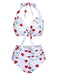 White 1950s Cherry Lace-Up Halter Swimsuit — vintage elegance for the modern woman