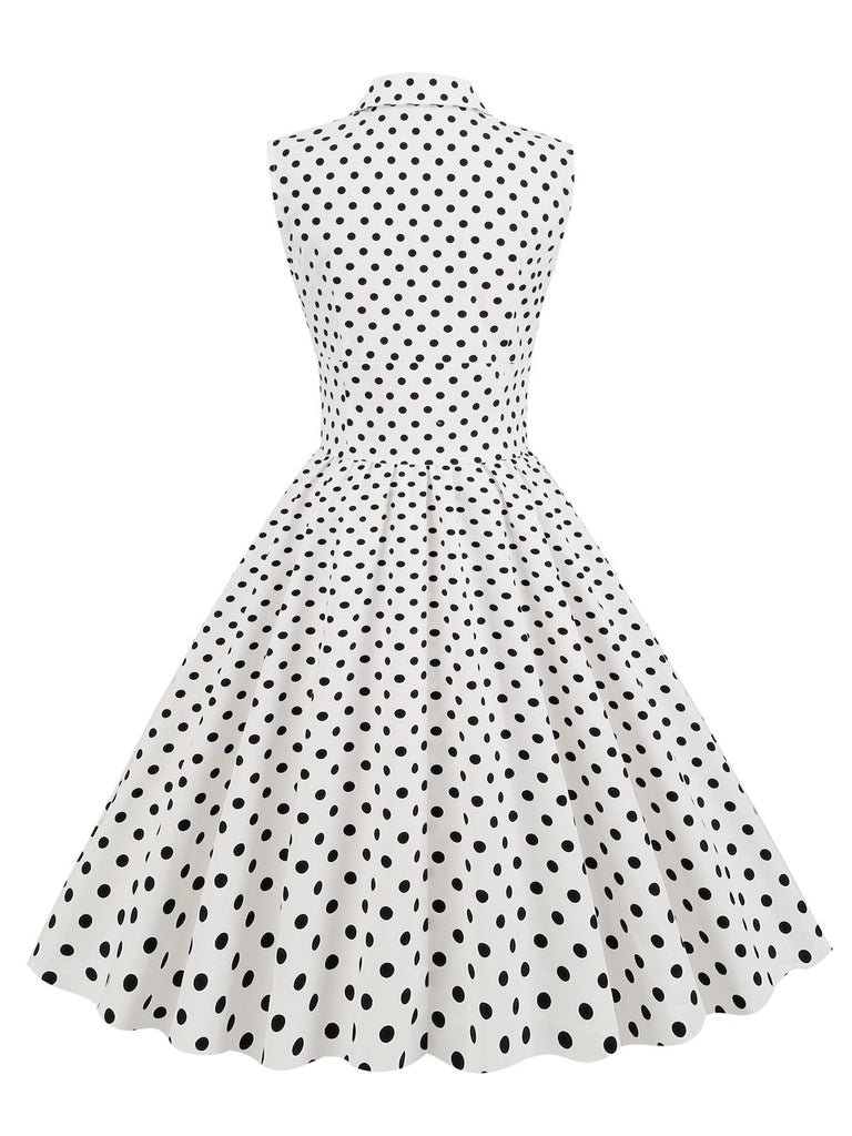 White 1950s Polka Dot Lapel Swing Dress: timeless style reimagined