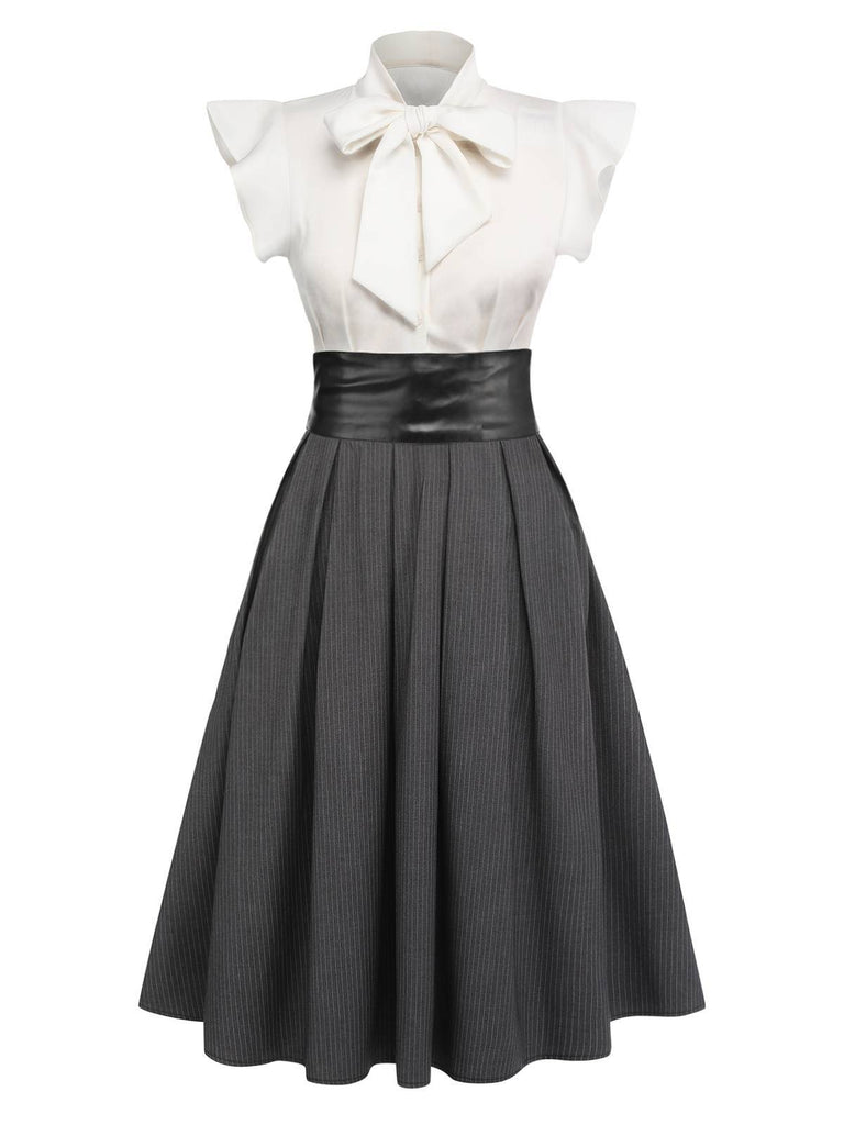 White & Gray 1950s Lace-Up Swing Dress, vintage dress, retro fashion, rockabilly, pin-up fashion - perfect for women who love vintage and retro fashion
