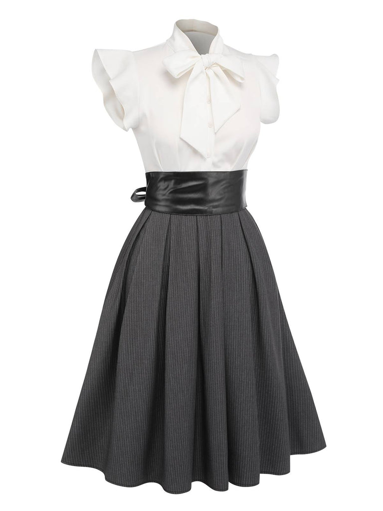 White & Gray 1950s Lace-Up Swing Dress, vintage dress, retro fashion, rockabilly, pin-up fashion - perfect for women who love vintage and retro fashion