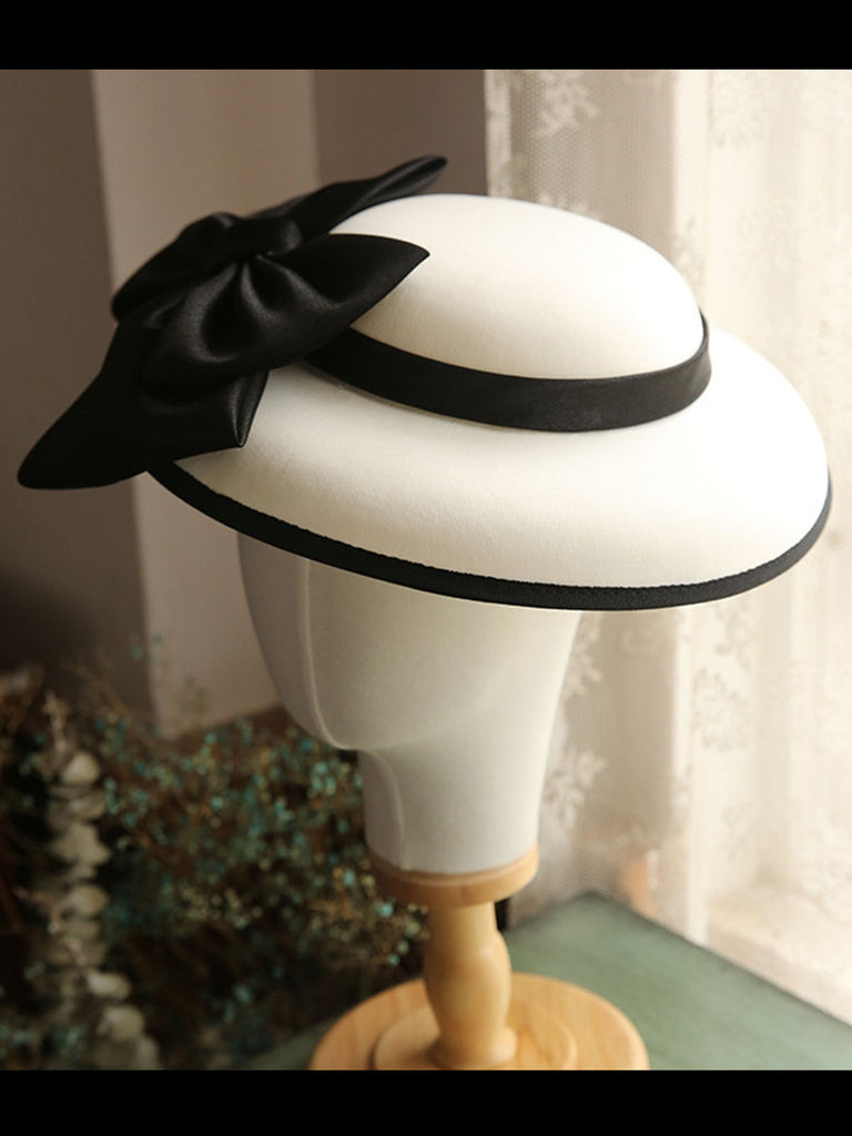 White Retro Bow Knot Wedding Hat - vintage fashion, retro style, pure white