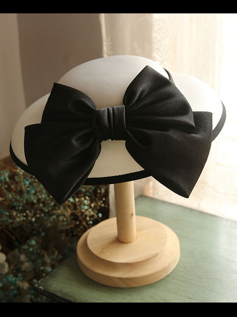 White Retro Bow Knot Wedding Hat - vintage fashion, retro style, pure white