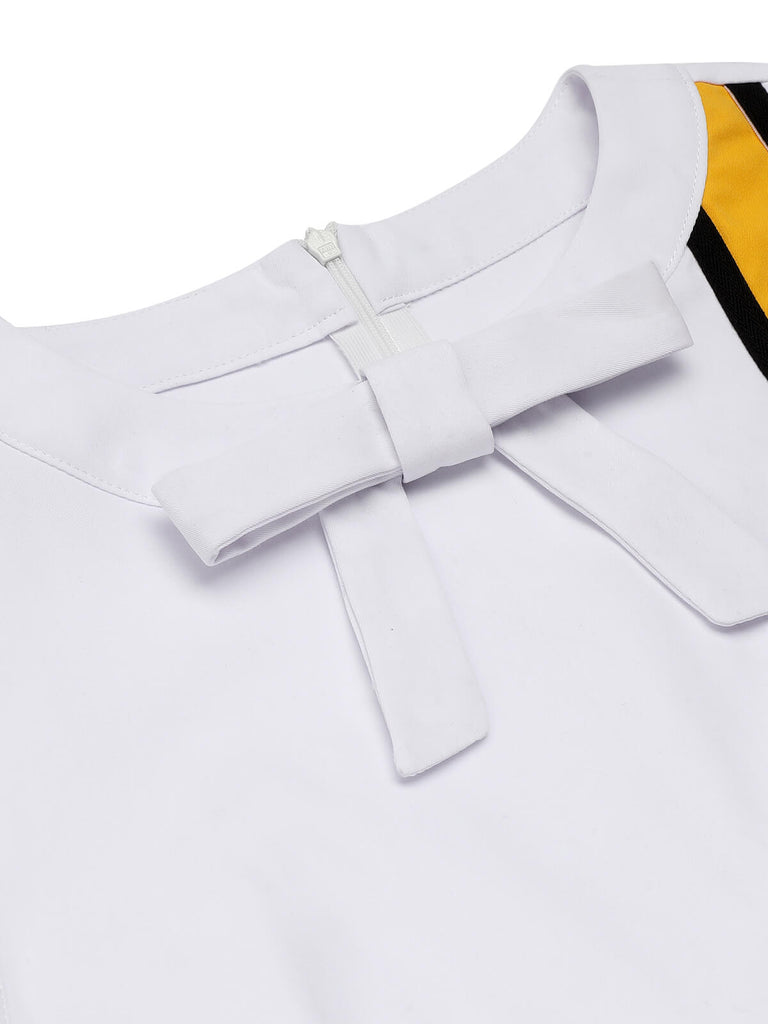 White & Yellow 1960s Bowknot Patchwork Dress, vintage dress, retro fashion - perfect for women who love vintage and retro fashion