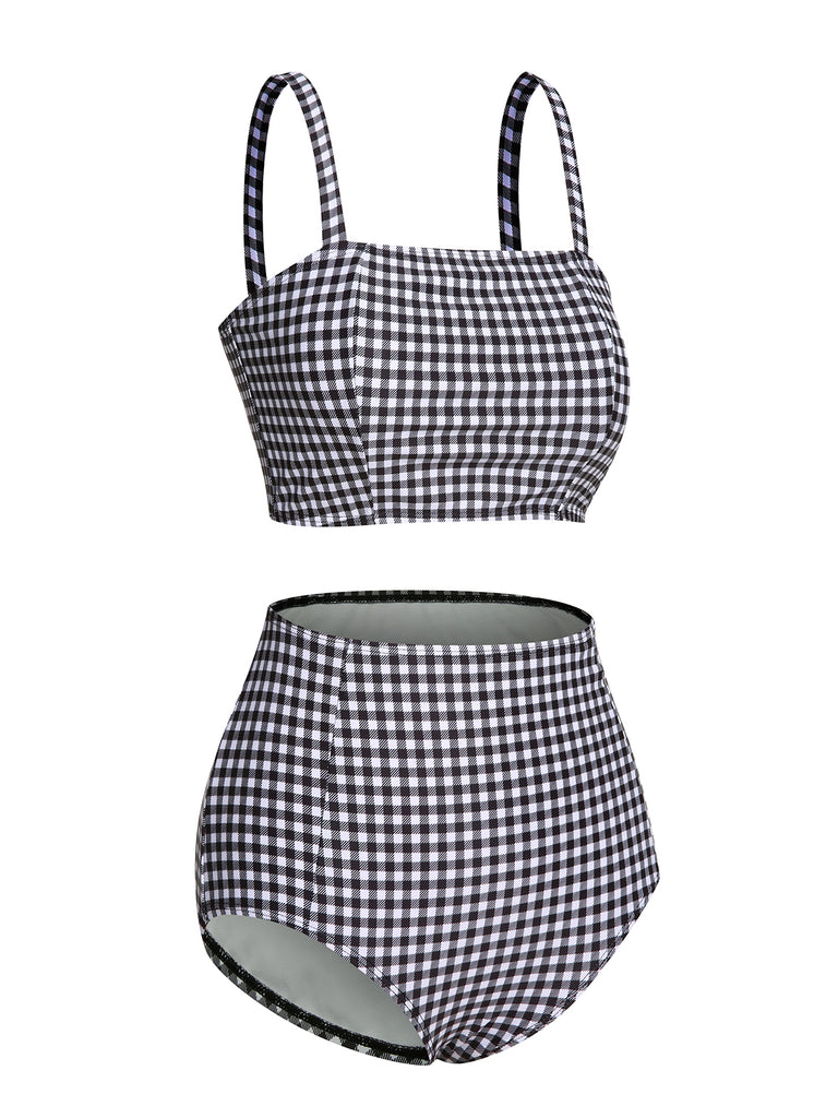 White&Black 1940s Plaid Suspenders Swimsuit: timeless style reimagined