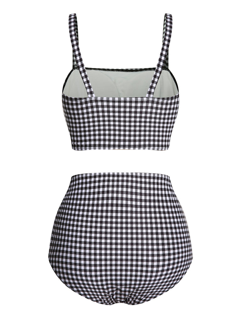 White&Black 1940s Plaid Suspenders Swimsuit — vintage elegance for the modern woman