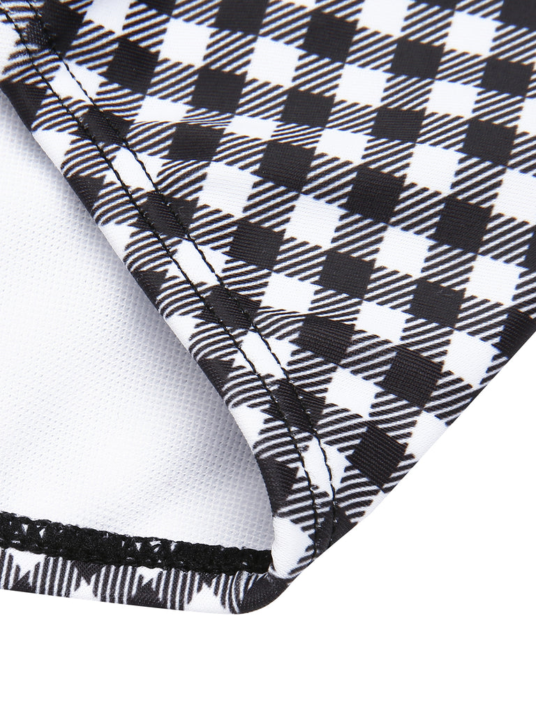 White&Black 1940s Plaid Suspenders Swimsuit — vintage elegance for the modern woman