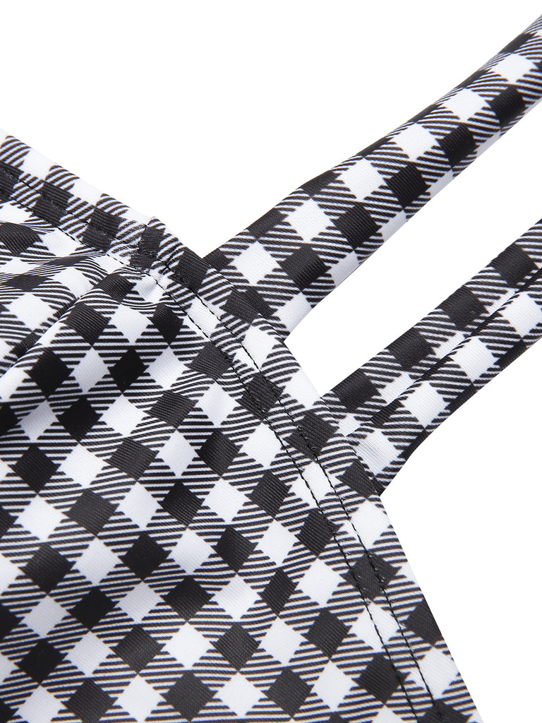 White&Black 1940s Plaid Suspenders Swimsuit: timeless style reimagined