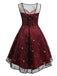 Wine 1950s Mesh Hi-Lo Back Lace Up Dress, classic 1950s style elegant retro fashion - Image 2
