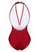 Wine Red 1950s Floral Backless Swimsuit — vintage elegance for the modern woman