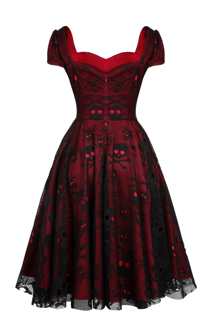 Wine Red 1950s Skull Mesh Swing Dress, vintage dress, retro fashion, rockabilly, pin-up fashion - perfect for women who love vintage and retro fashion