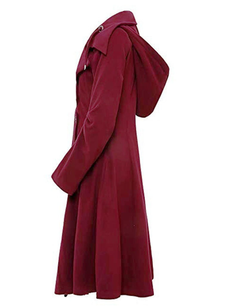 Wine Red 1950s Solid Button Coat - vintage fashion, retro style, elegant red
